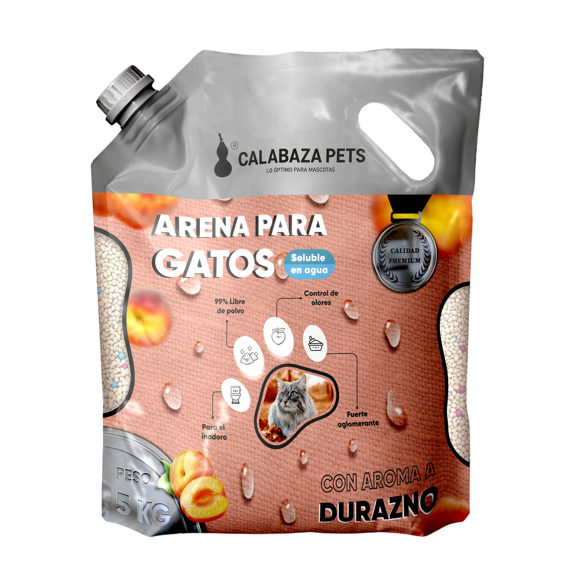 Calabaza / Gatos / Arena Soluble Premium/ Durazno.
