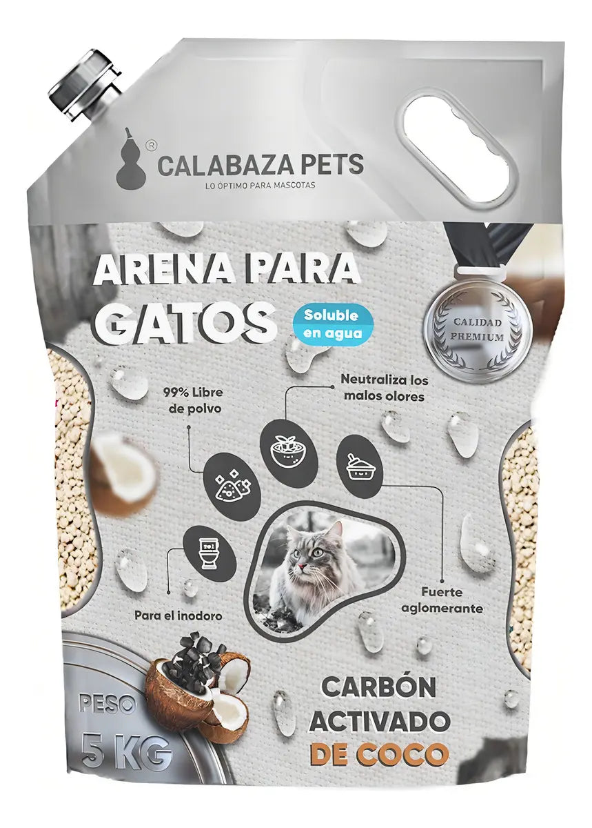 Calabaza / Gatos / Arena Soluble Premium/ Carbón Activado.